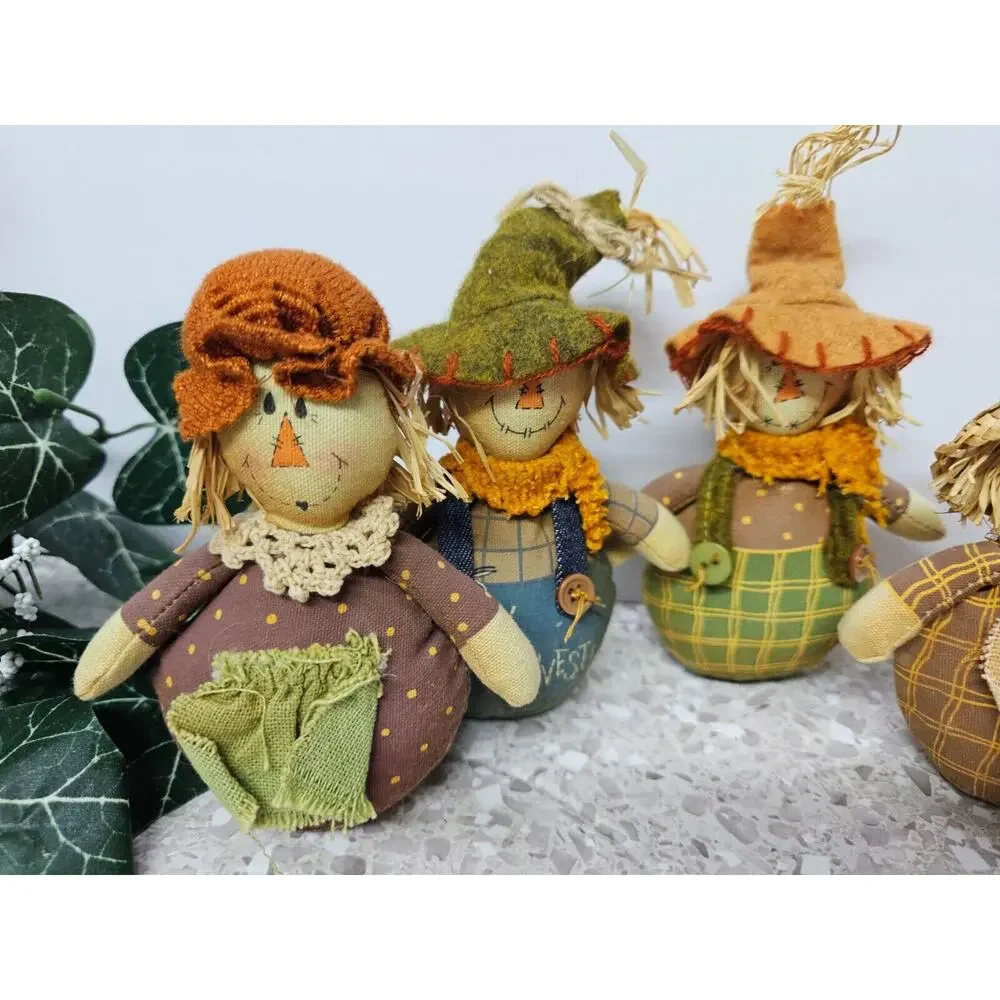Set of 4 Primitive Rustic Fabric Aged HALLOWEEN AUTUMN SCARECROW'S 6